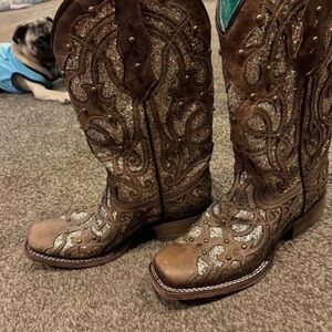 Corral Orix Brown and Silver Embellished Cowboy Boots